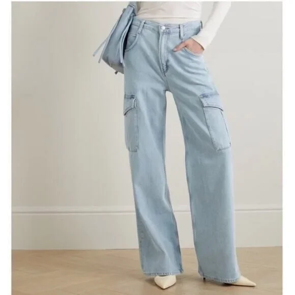 Agolde Minka Jeans Wide Leg High Rise Cargo Pockets Light Wash Denim 27 - Picture 2 of 11